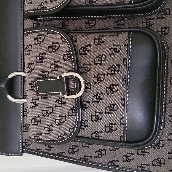 Dooney & Bourke Gray Canvas Black Leather Trim Satchel Shoulder Bag - Picture 3 of 16